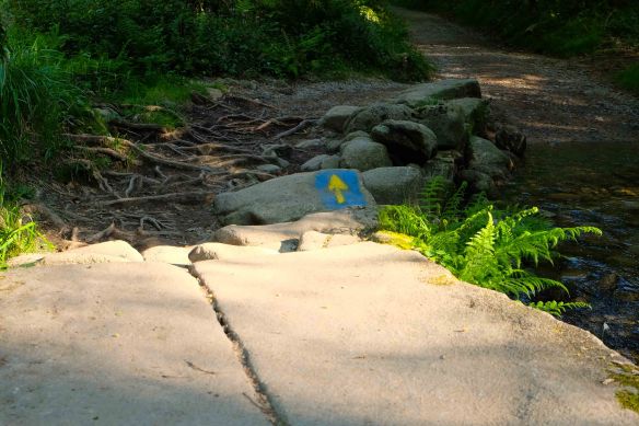 arrow on stone by creek