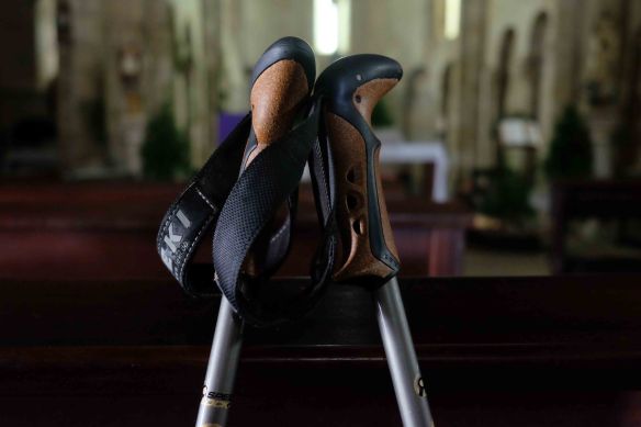 walking poles in church
