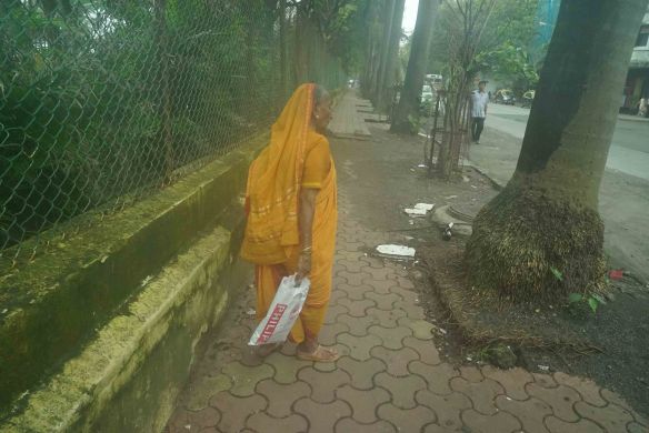 Woman on misted road