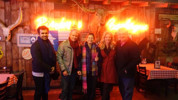 group shot in bbq joint