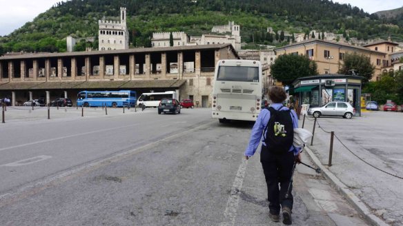 Angie walking into Gubbio