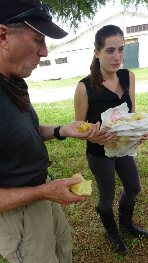 Elena handing out food
