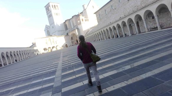 Jen walking to basilica