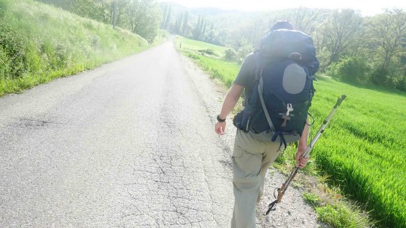 Peter walking along road