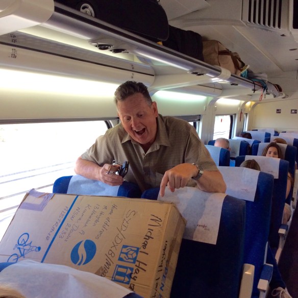 Mike with the boxed up bike